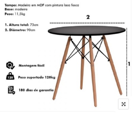 Mesa Eiffel Eames Base Madeira Preta 90cm - Imagem 2