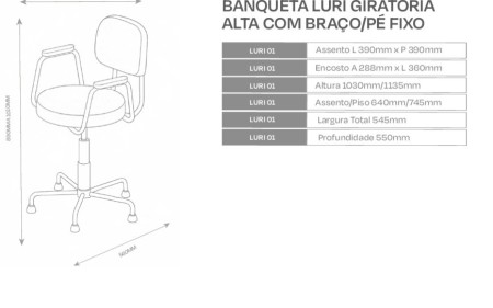 BANQUETA LURI GIRATÓRIA ALTA COM BRAÇO/PÉ FIXO - Imagem 3
