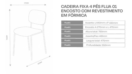 CADEIRA FIXA 4 PÉS FLUA 01 ENCOSTO COM REVESTIMENTO EM FÓRMICA - Imagem 3